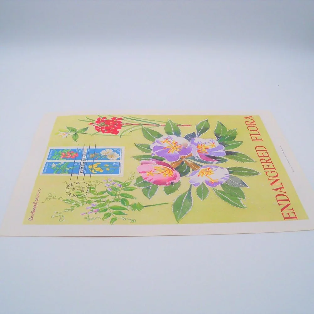 Endangered Flora Stamp Illustration Wall Decor
